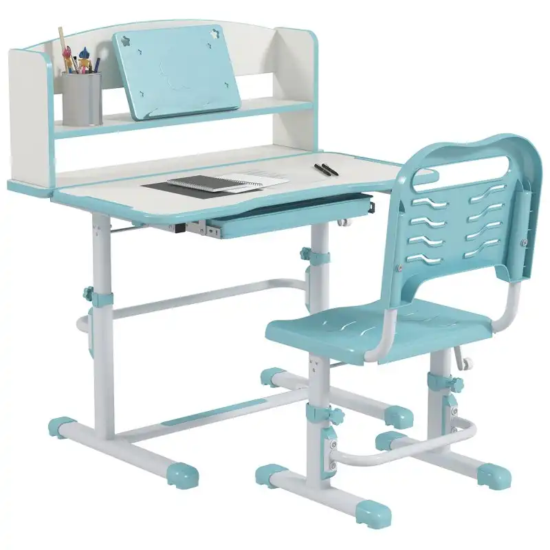 Zonekiz Juego De Escritorio Y Silla Infantil 80x54,5x82-104 Cm Azul Y Blanco