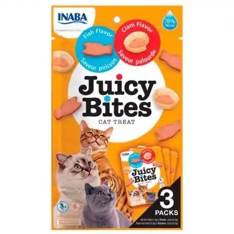 Churu Juicy Bites Snack para Gatos Premios de Pescado y Almejas, 3 x 11 gr - Churu - Comparador de precios