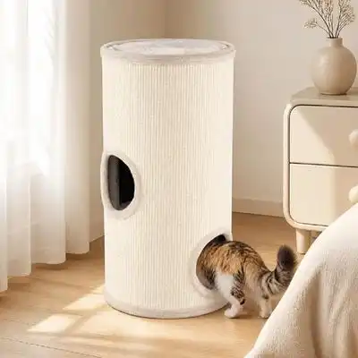 GIANTEX Torre Rascadora 3 Niveles,con 3 Cuevas,Cama de Felpa y Sisal Ø 36cm - Beige - Giantex - Comparador de precios