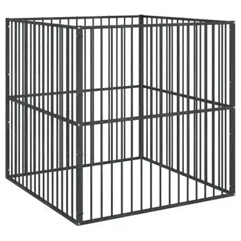 Corralito Para Perros Con 4 Paneles Acero Galvanizado Negro Vidaxl
