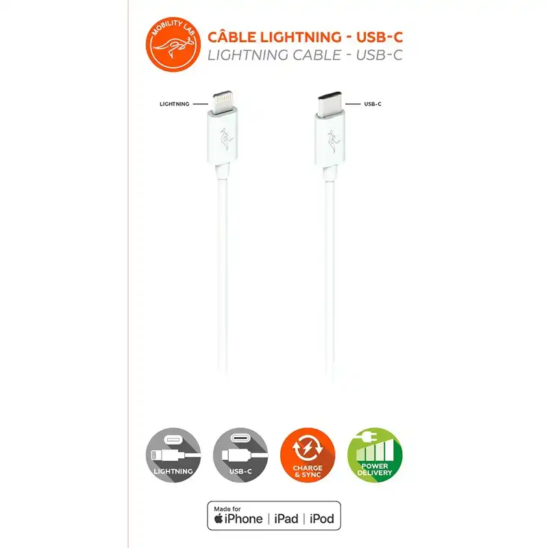 Cable MOBILITY LAB 1m Cable Lightning - USB C Blanco