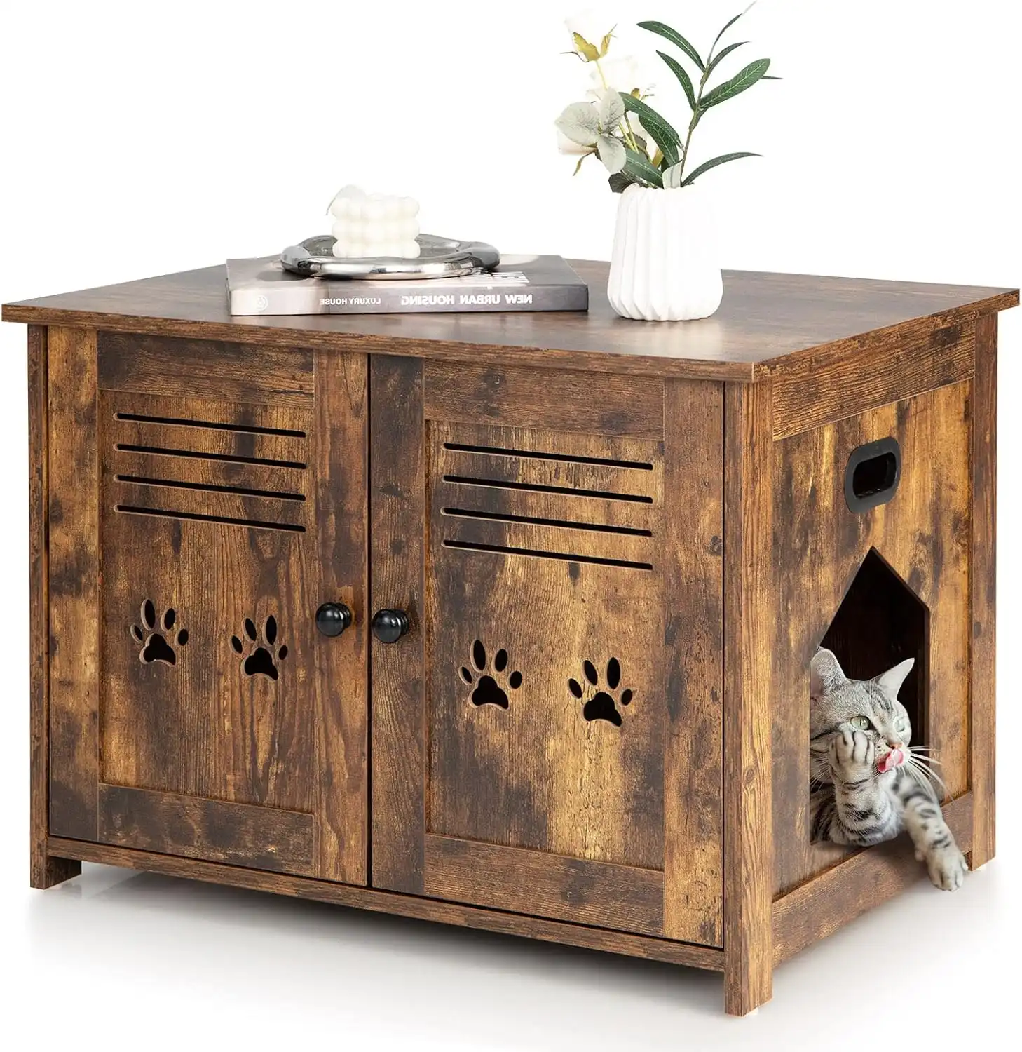 COSTWAY Mueble Arenero con Doble Puerta y Baño Oculto para gatos - 70 x 51,5 x 50,5 cm - COSTWAY - Comparador de precios