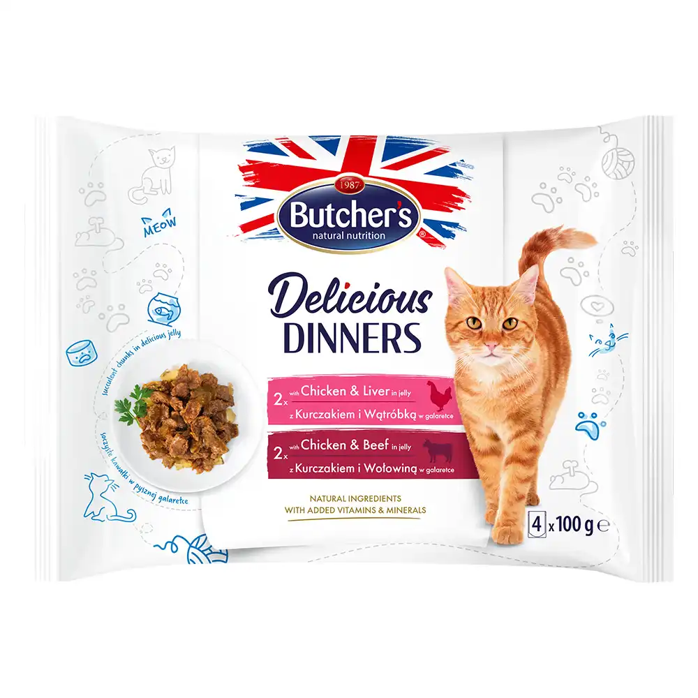 Butcher's Delicious Dinners para gatos 32 x 100 g - Mix:  pollo e hígado, pollo y ternera