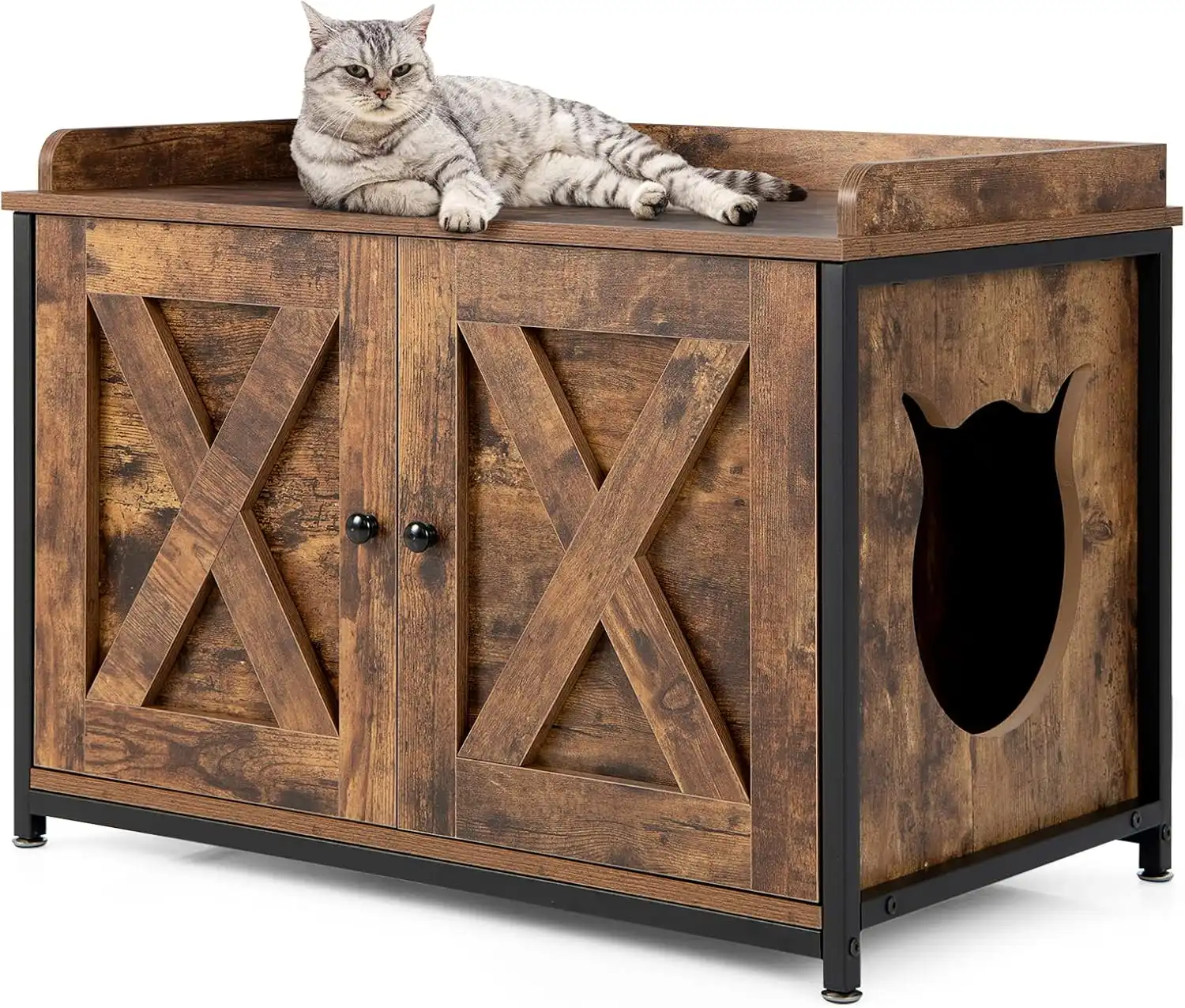 COSTWAY Cajón de Arena madera con Puertas Dobles para Gatos - 80 x 50 x 58 cm - COSTWAY - Comparador de precios