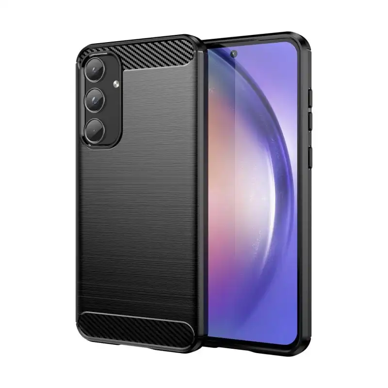 Max Power Digital Funda de Fibra de Carbono Antigolpes Silicona Negra para Samsung Galaxy A55