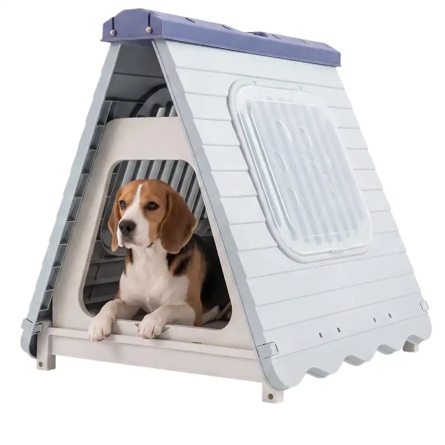 COSTWAY Caseta Perros para Exterior, Casa Plegable de Plástico para Perros con Puerta de Solapa Bloqueable, Ventanas, Base Elevada, Refugio Portátil Impermeable para Mascotas, 72 x 60 x 68 cm (Azul) - 72 x 60 x 68 cm - COSTWAY - Comparador de precios