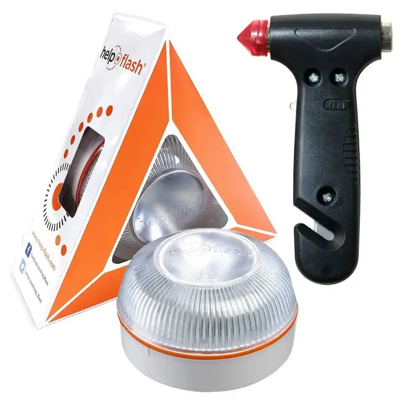 Help Flash Luz de Emergencia V16 Base Imantada Homologada DGT + Martillo Multifunción