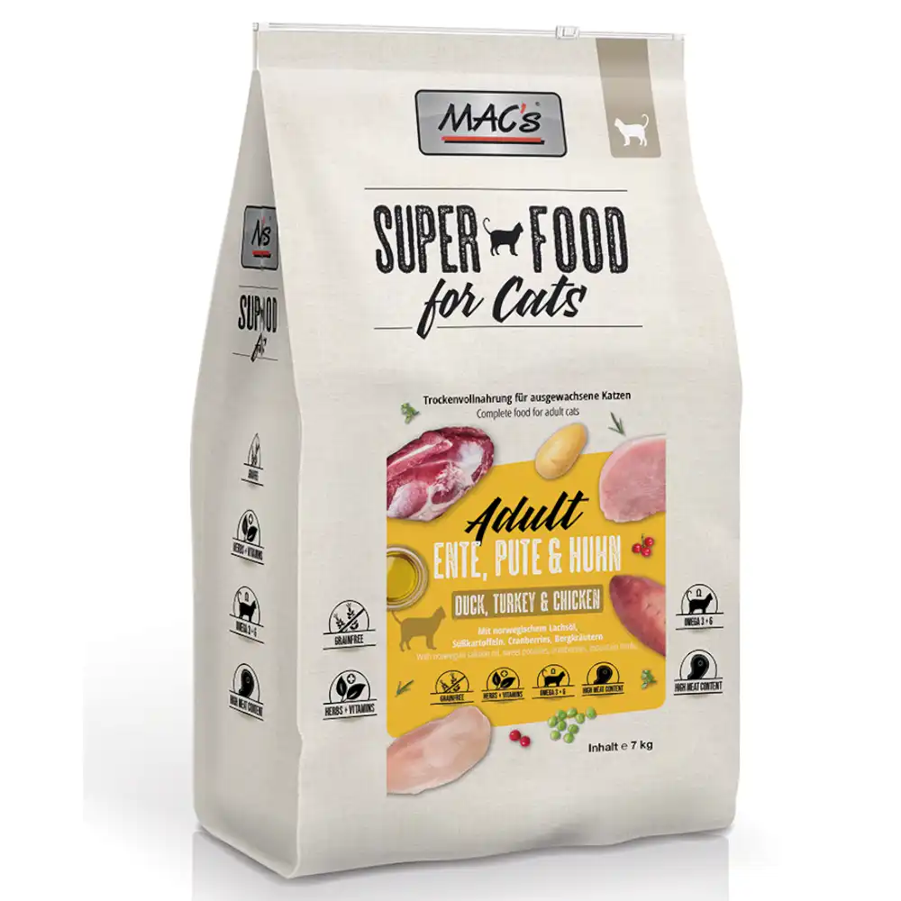 MAC's Superfood para gatos Adultos Pato, Pavo y Pollo - 7 kg