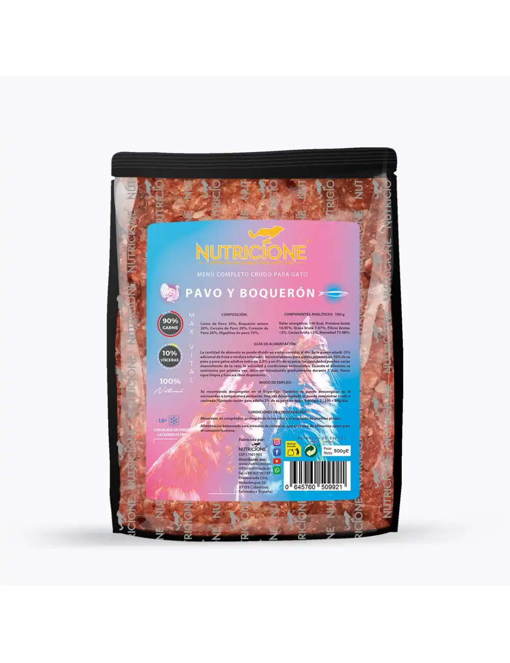 Nutricione menú dieta BARF sabor pavo y boqueron para gatos - 500 g - Nutricione - Comparador de precios