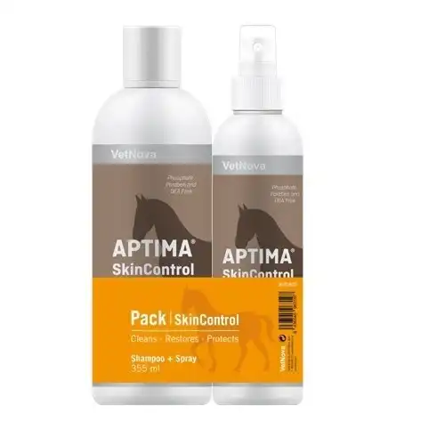 Vetnova APTIMA SkinControl pack de champú y spray dermatológico para caballos