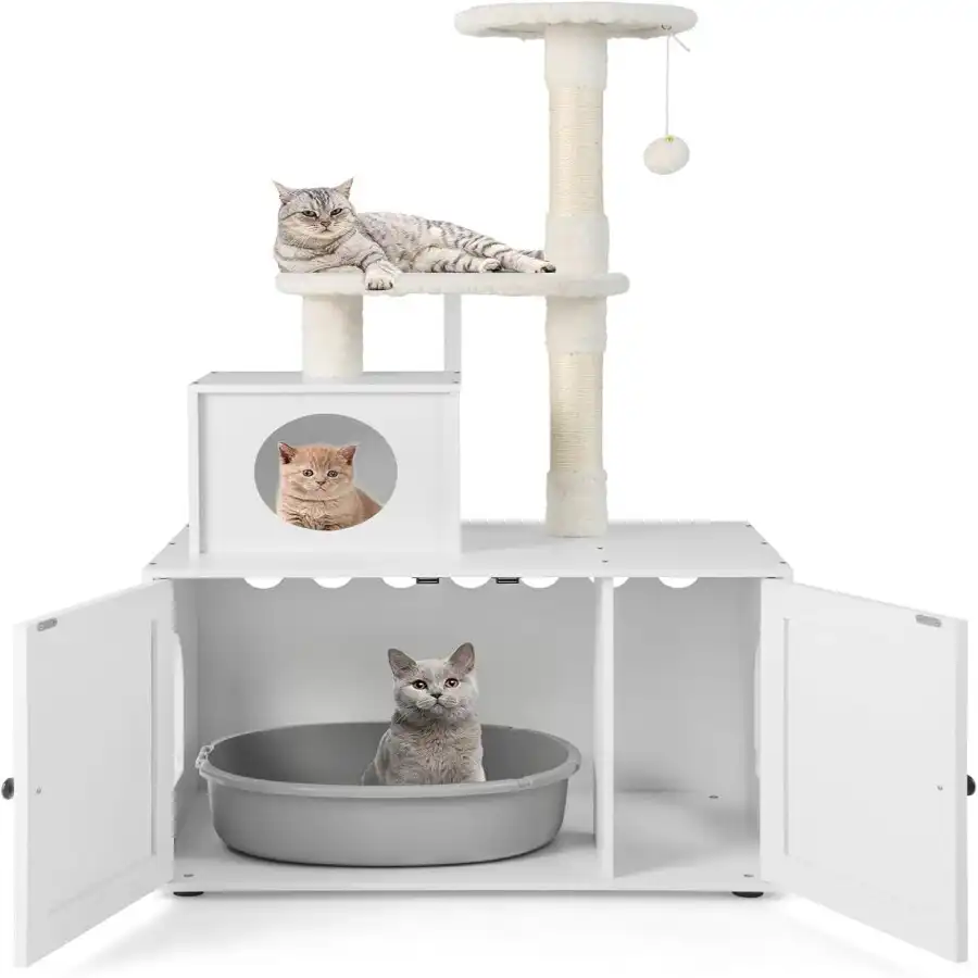 Costway Casa de Madera para Gatos - 77,5 cm x 48,5 cm x 132 cm - COSTWAY - Comparador de precios