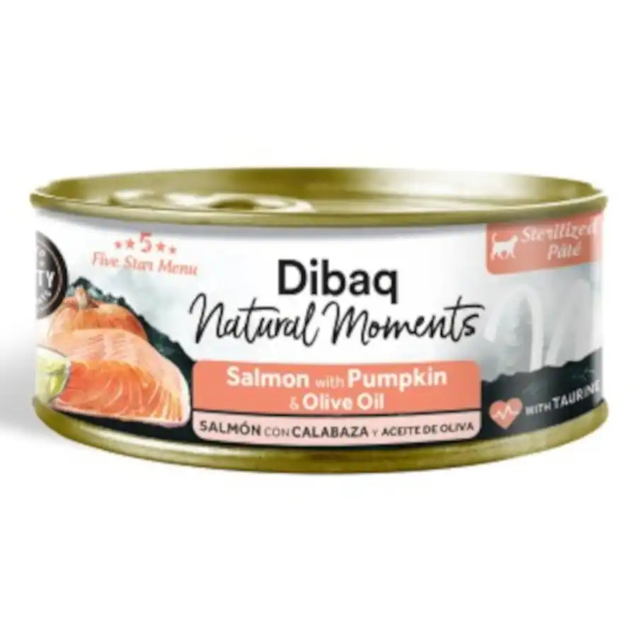 Dibaq Natural Moments Lata Salmón con Calabaza para gatos esterilizados - Pack ahorro - 12 Latas x 70 g - Dibaq - Comparador de precios