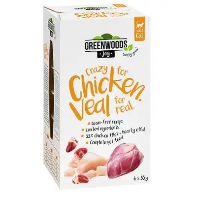 Greenwoods Joy filete de pollo con ternera en tarrinas para gatos 6 x 85 g - Greenwoods - Comparador de precios