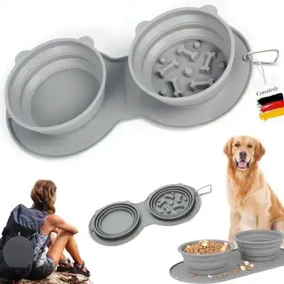 HausPets Comedero doble retráctil silicona perros/gatos, prueba ingestión - Gris claro - HausPets - Comparador de precios