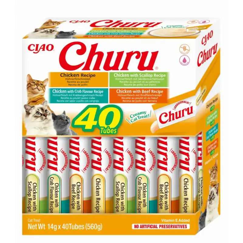 40x14gr Pack Churu para gato adulto Pure Mix de Pollo