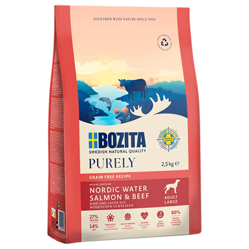 Bozita Purely Grain Free pienso para perros: ¡20% de descuento! - Adult Large Salmón y vacuno (2,5 kg) - Purely - Comparador de precios