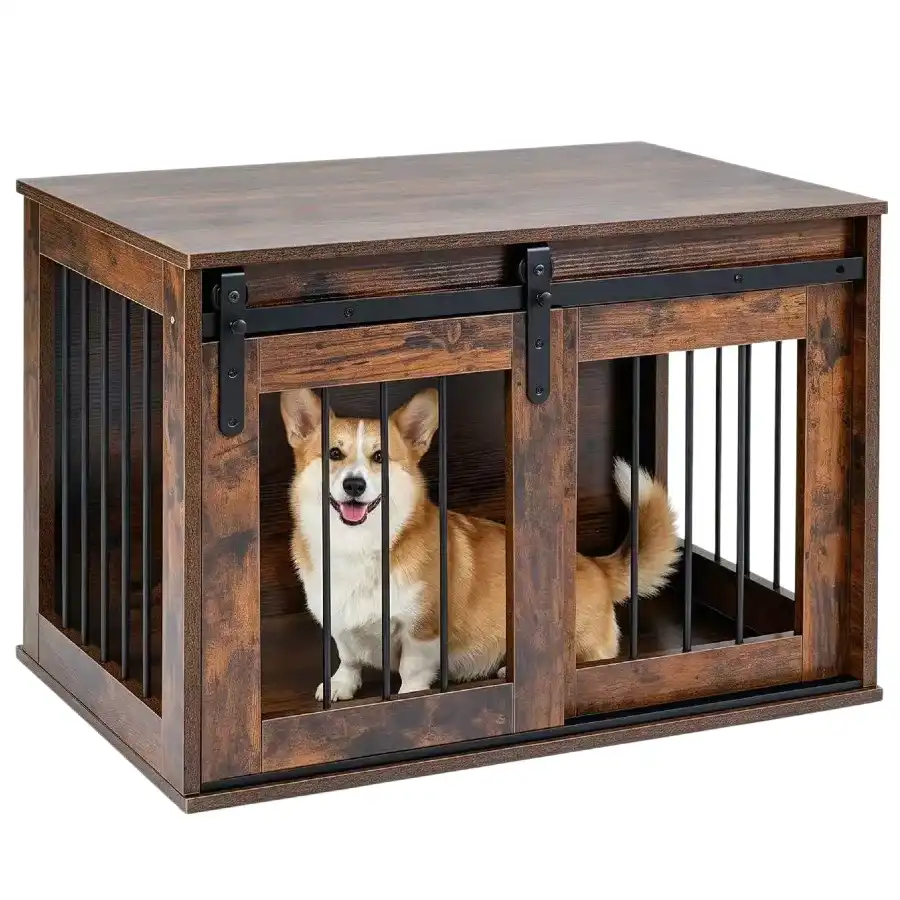COSTWAY Jaula para Perros, Mueble para Perros con Puerta Corrediza, Mesa Lateral Decorativa, Estructura Metálica, Mueble Jaula de Madera para Mascotas Pequeñas y Medianas, 80 x 54 x 57 cm (Marrón) - 80 x 54 x 57 cm - COSTWAY - Comparador de precios