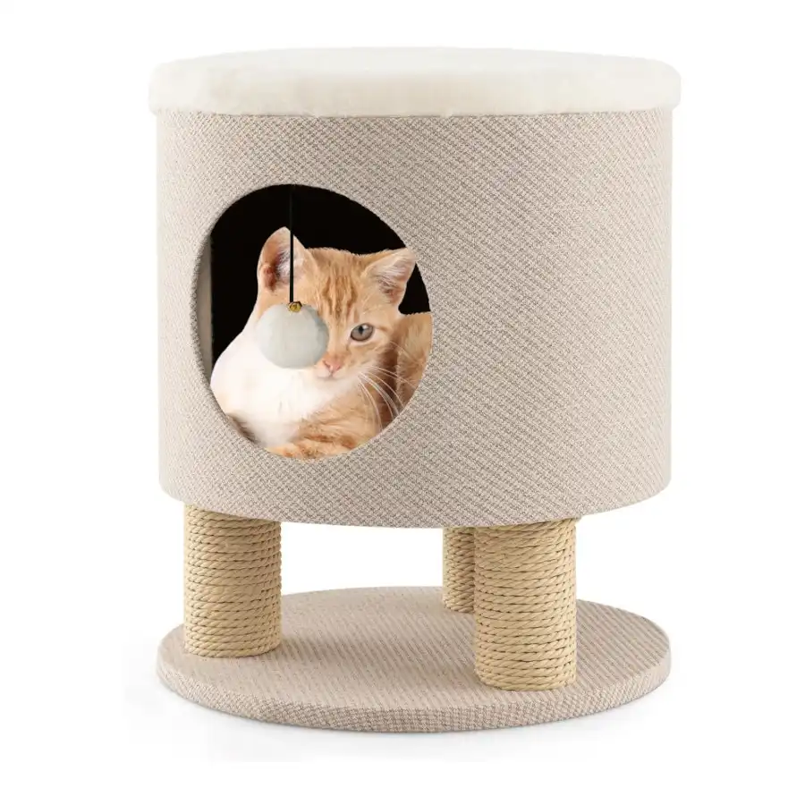COSTWAY Taburete 3 en 1 con Condominio y Poste Rascador en Beige para gatos - 40 x 40 x 47 cm - COSTWAY - Comparador de precios