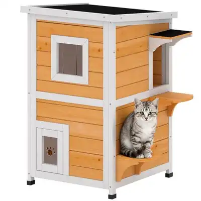 PawHut Caseta para Gato 51x51x81.3 cm Madera Natural - 1 Article - PawHut - Comparador de precios