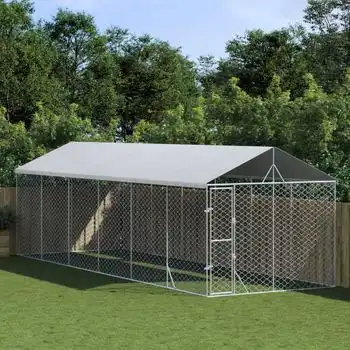 Perrera De Exterior | Jaula Para Perro | Parque Para Mascotas Con Techo Acero Galvanizado Plata 3x9x2,5 M Cfw783742