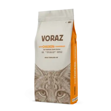 Voraz Pienso Para Gatos Adultos Esterilizados con Pollo y Verduras, 6 Kg - VORAZ - Comparador de precios