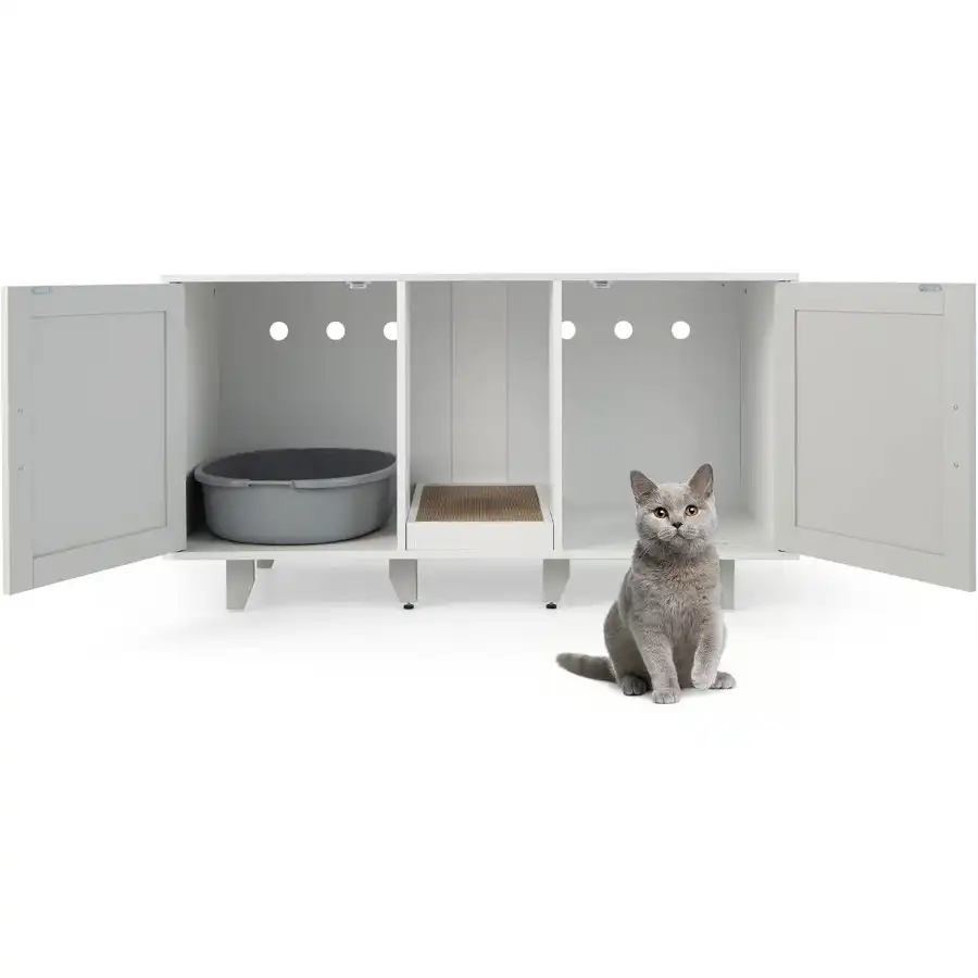 COSTWAY Cajas de Arena para Dos Gatos con Arenero Cubierto y Tablero Rascador para gatos - 120 x 52 x 65 cm - COSTWAY - Comparador de precios