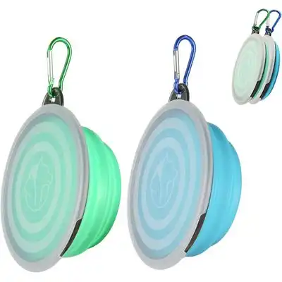 HausPets cuencos plegables con tapa de altura ajustable, ligeros senderismo - azul+verde - HausPets - Comparador de precios