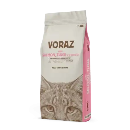 Voraz Pienso Para Gatos Adultos Esterilizados con Salmón, Atún y Verduras, 6 Kg - VORAZ - Comparador de precios
