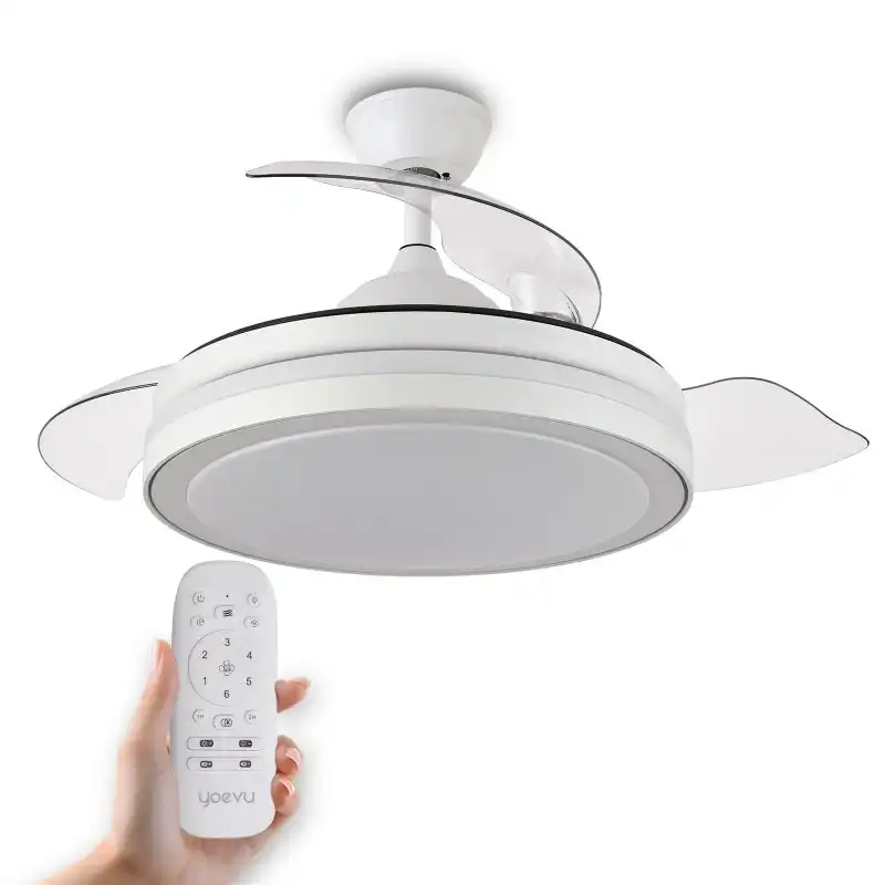 Yoevu Espartan Ventilador de Techo con Luz LED y Aspas Retractiles 107cm Blanco