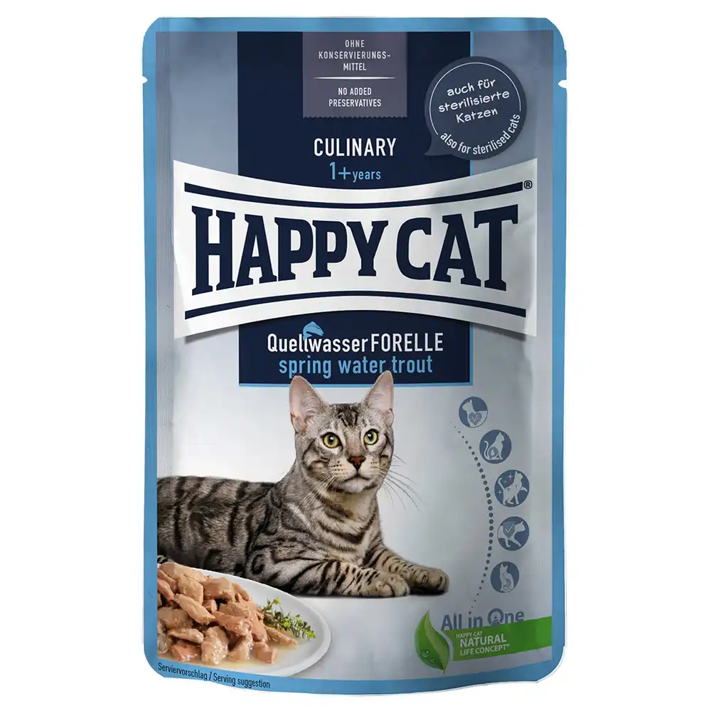 Happy Cat Pouch Carne en salsa 12 x 85 g - Trucha de agua de manantial