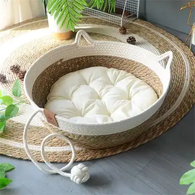 IntiMeg Nido para gatos - Cesta de ratán artesanal con cojín de algodón - Una pieza - IntiMeg - Comparador de precios