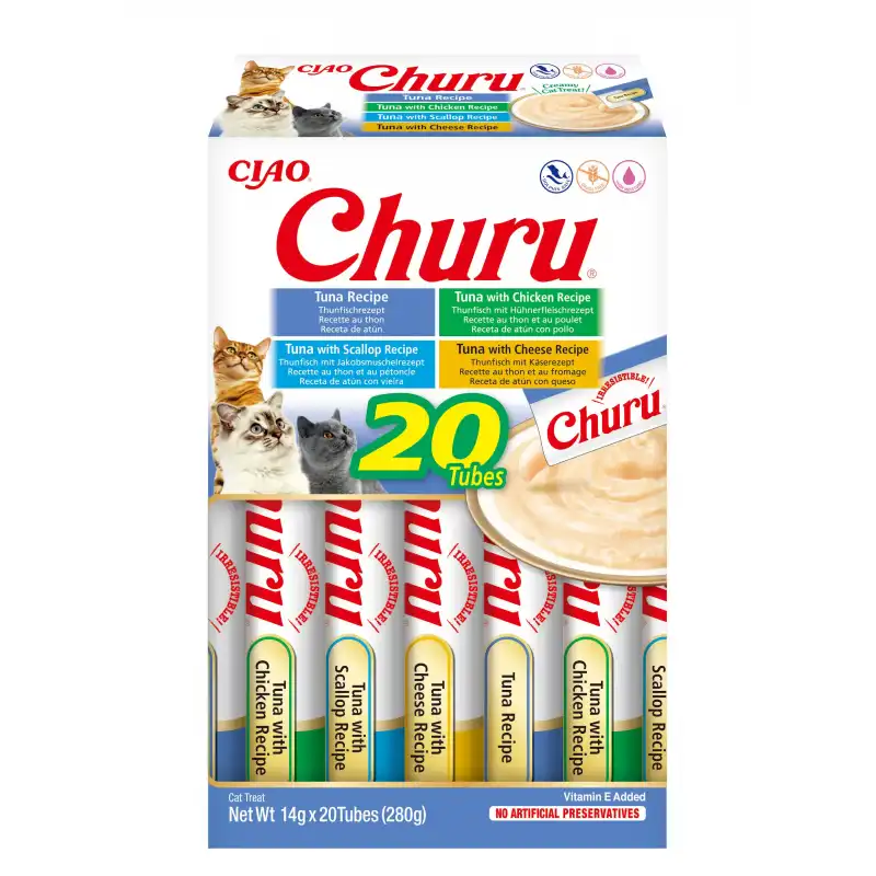 20x14gr Pack Churu para gato adulto Pure Mix de Atún y Pollo