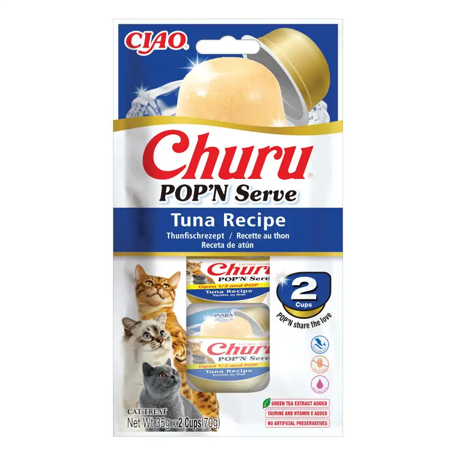 Churu Pop ' N Serve Snack Gelatina Atún para gatos - 2 Tarrinas x 35 g - Churu - Comparador de precios