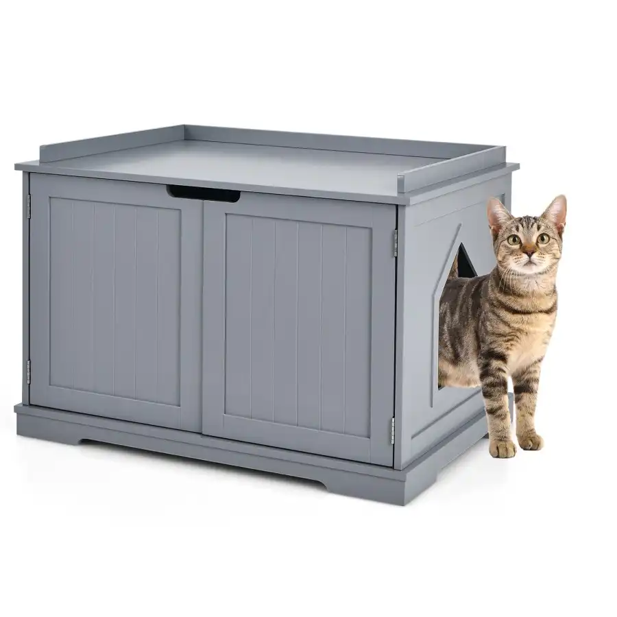 COSTWAY Casita arenero gris para Gatos - 75 x 53 x 52 cm - COSTWAY - Comparador de precios