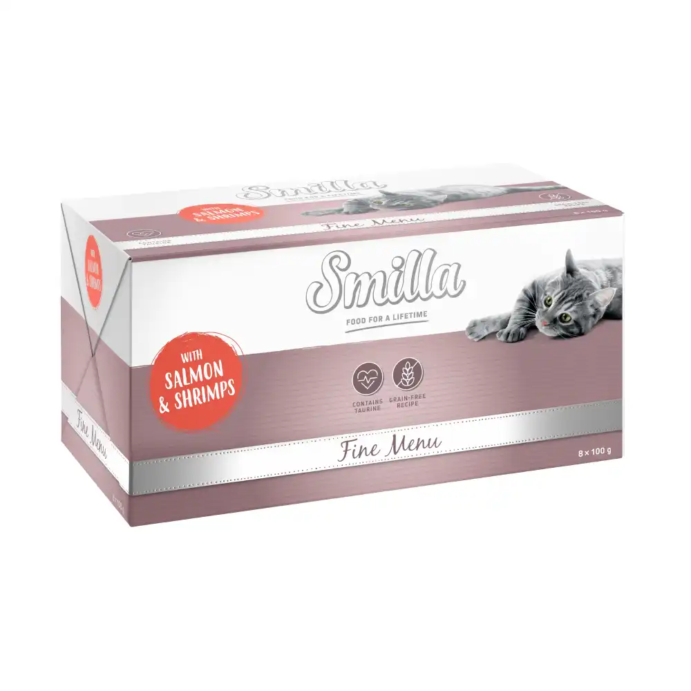 Smilla Fine Menu 8 x 100 g comida húmeda para gatos ¡con gran descuento! - Salmón y gambas - Smilla - Comparador de precios