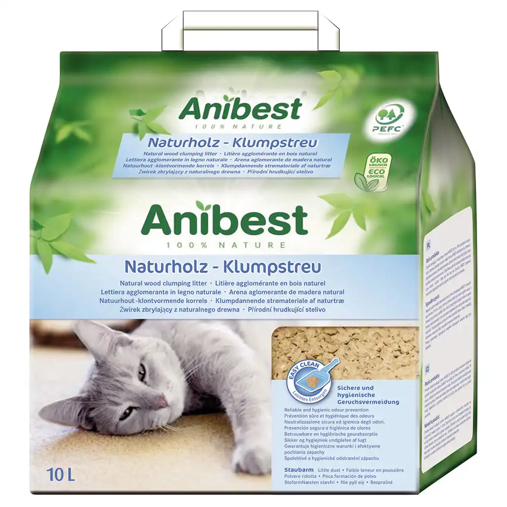 Arena Anibest de madera natural para gatos - 10 l (aprox. 4,3 kg)