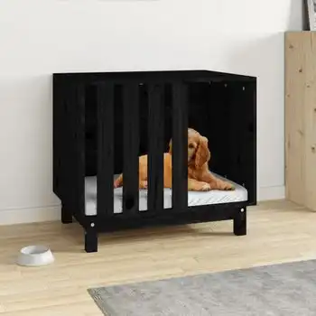 Caseta Para Perros | Perrera Exterior Madera Maciza De Pino Negro 70x50x62 Cm Cfw750353
