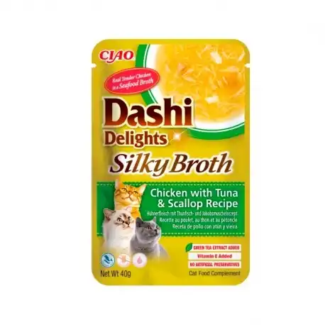 Churu Dashi Delights Silky Broth Comida Húmeda para Gatos en Caldo con Pollo Atún y Vieira, 12 x 40 gr - Churu - Comparador de precios