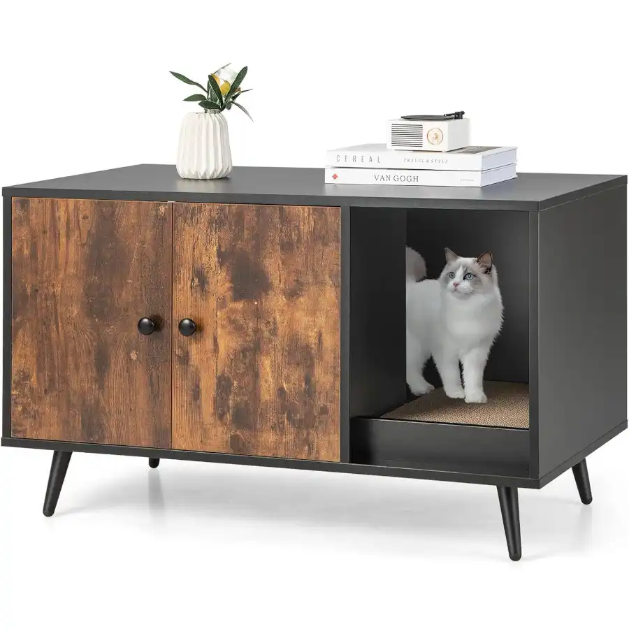 COSTWAY Casa de Baño Oculto con Estante Abierto y Rascador para gatos - 90 x 50 x 54 cm - COSTWAY - Comparador de precios