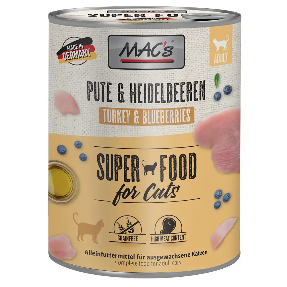 MAC's 6 x 800 g en latas para gatos - Pavo y arándanos