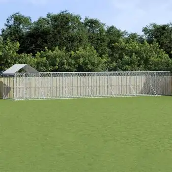 Perrera De Exterior | Jaula Para Perro | Parque Para Mascotas Con Techo Acero Galvanizado Plata 14x2x2,5m Cfw783740