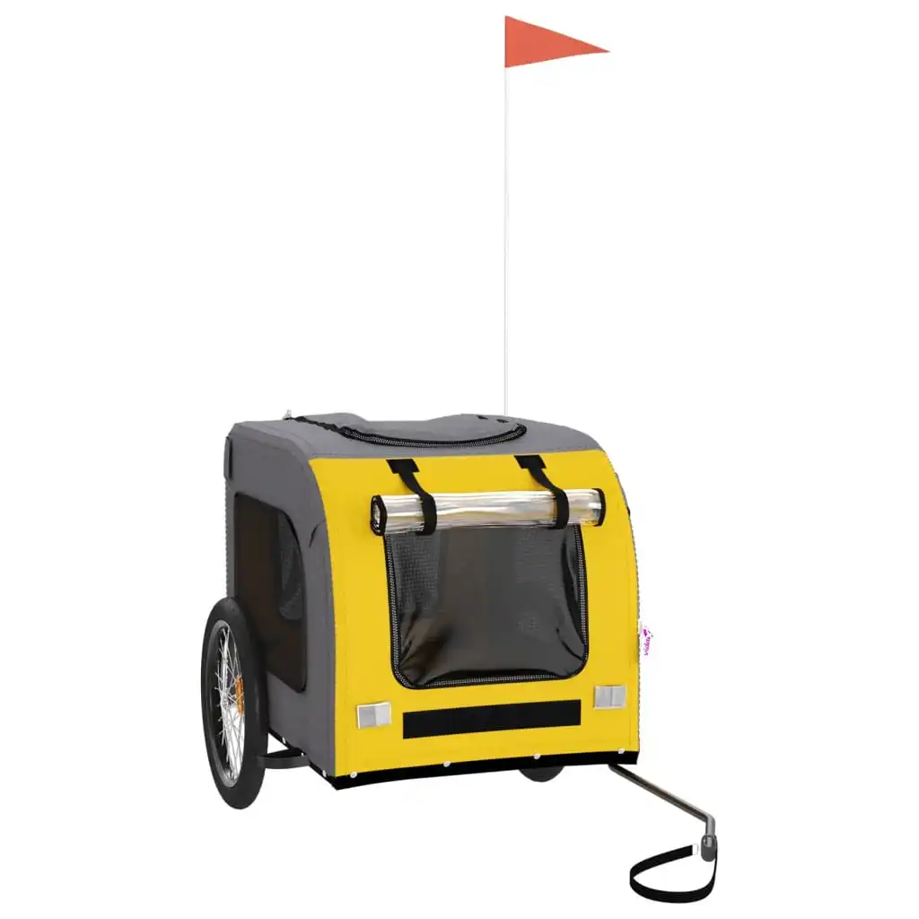 vidaXL Remolque de bicicleta mascotas hierro tela Oxford amarillo gris - VIDAXL - Comparador de precios