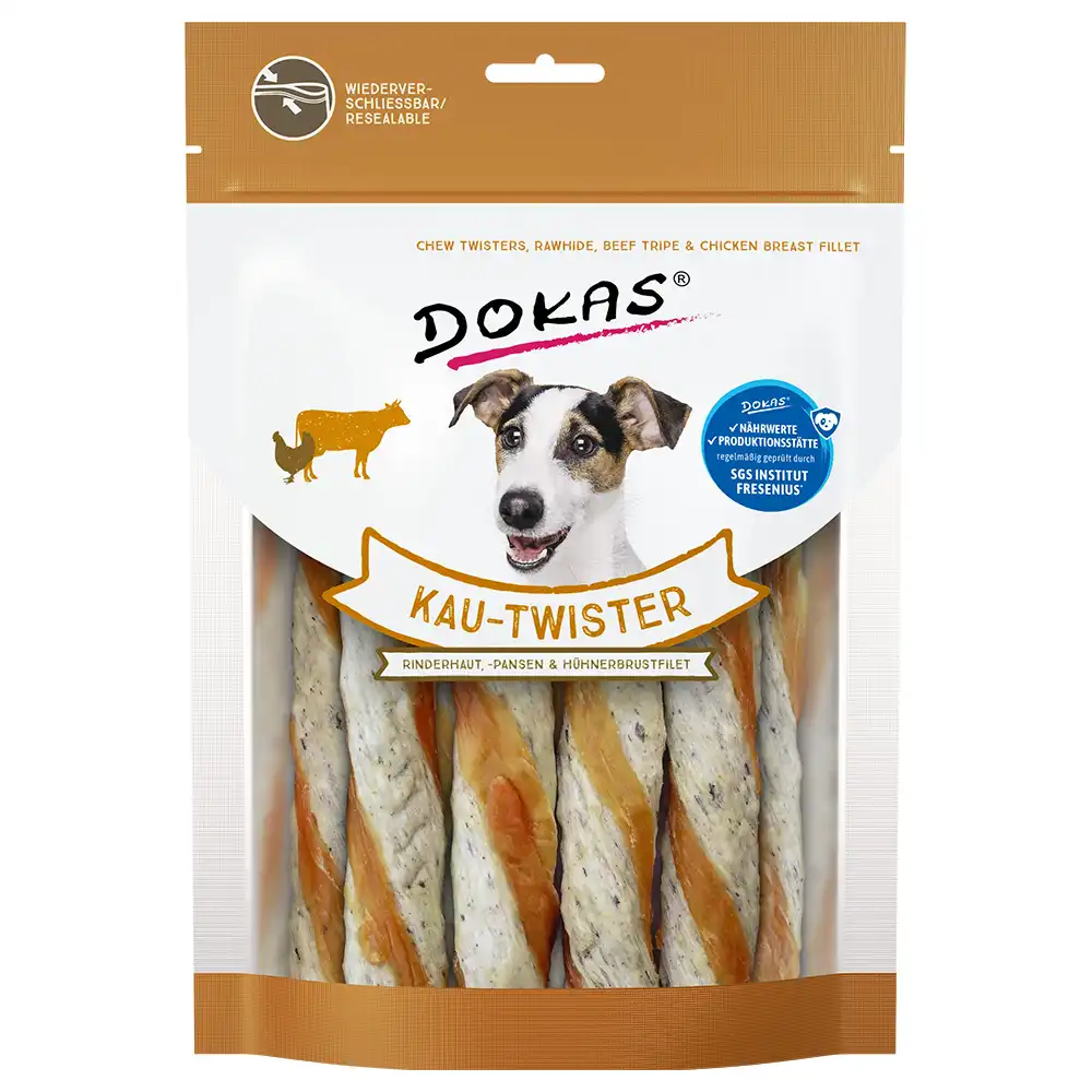 Dokas palitos enrollados para perros - Piel de vacuno, panza y pechuga de pollo - 200 g