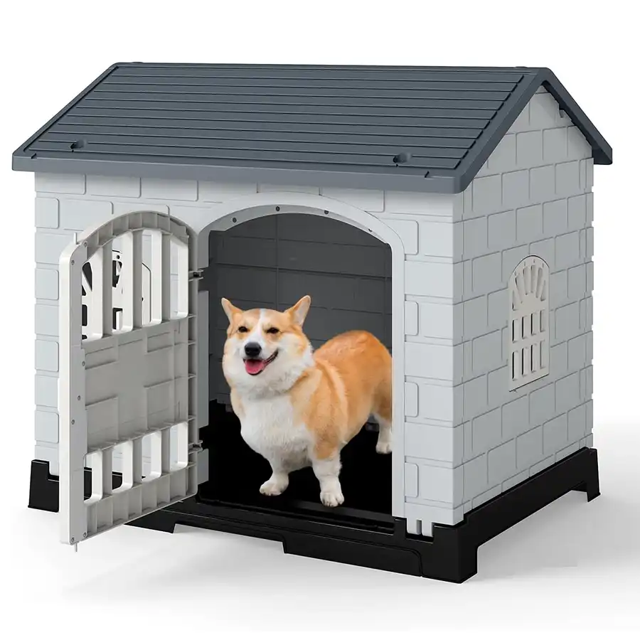 COSTWAY Casa para Perros Plegable de Plástico, Refugio para Mascotas Resistente a la Intemperie con Bandeja de Inodoro, Puerta con Cerradura, Techo Inclinado, Jaula de Interior Exterior para Cachorros Gatos - 75 x 58 x 65 cm - COSTWAY - Comparador de precios