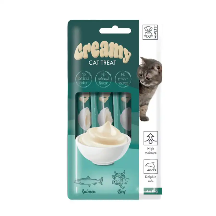 M-Pets Creamy Snack de Salmão e Vaca para gatos 4 sobres x 15 g - M-Pets - Comparador de precios
