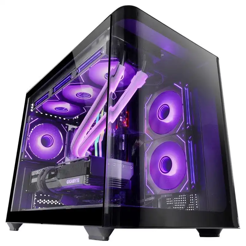 Mars Gaming MC-FUSIONM Caja Gaming Micro-ATX Cristal Templado Continuo Curvo Doble Cámara Negro