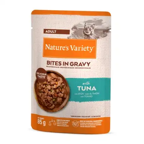 Nature's Variety sobres para gatos en oferta: hasta 14 sobres ¡gratis! - Bites en salsa con atún - 22 x 85 g (16 + 6 ¡gratis!) - Nature’s Variety - Comparador de precios