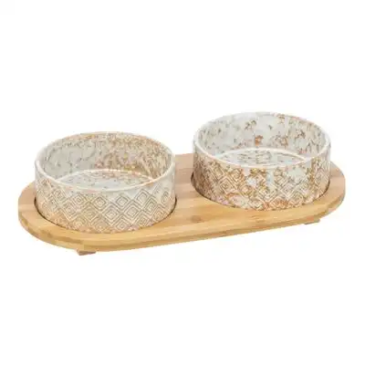 Set de comederos Trixie de cerámica y bambú - 2 x 300 ml, 30 x 6 x 12 cm (L x An x Al) - Trixie - Comparador de precios