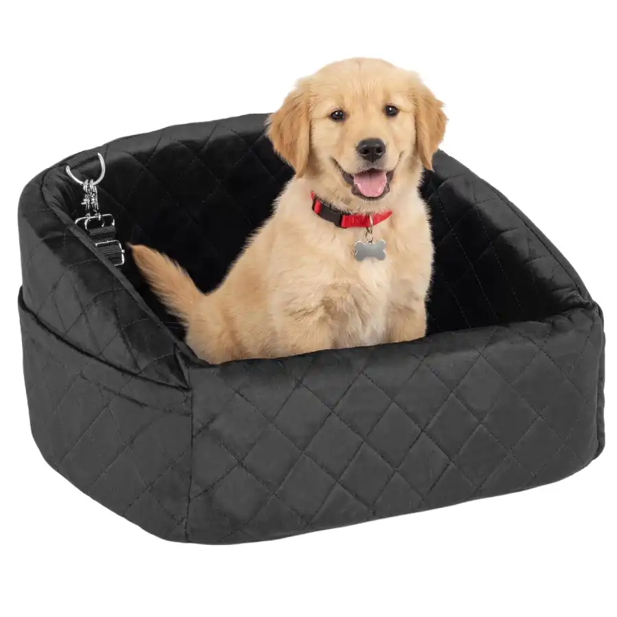COSTWAY Asiento de Coche para Perros Pequeños y Medianos, Transportín Perro Coche con Correa de Seguridad, Bolsillos de Almacenaje, Base Antideslizante y Funda Lavable, 50 x 46 x 30 cm (Negro) - 50 x 46 x 30 cm - COSTWAY - Comparador de precios
