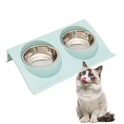 FurryFusion Comedero doble para gatos que se inclina hasta 15° - Azul - Furry Fusion - Comparador de precios